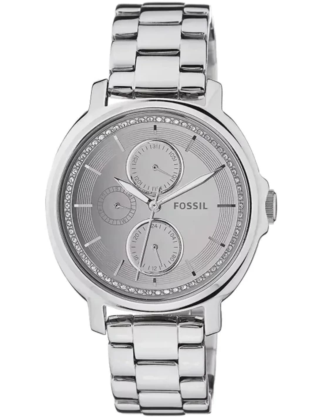 Montre Femme Fossil Chelsey ES3718 Argentée avec Lunette Sertie de Cristaux