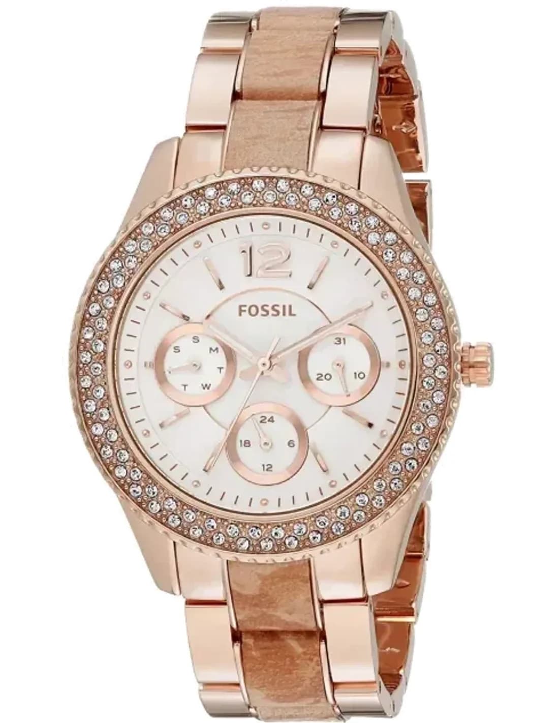 Montre Femme Fossil Original Boyfriend ES3721 Bracelet cuir et acier doré rose