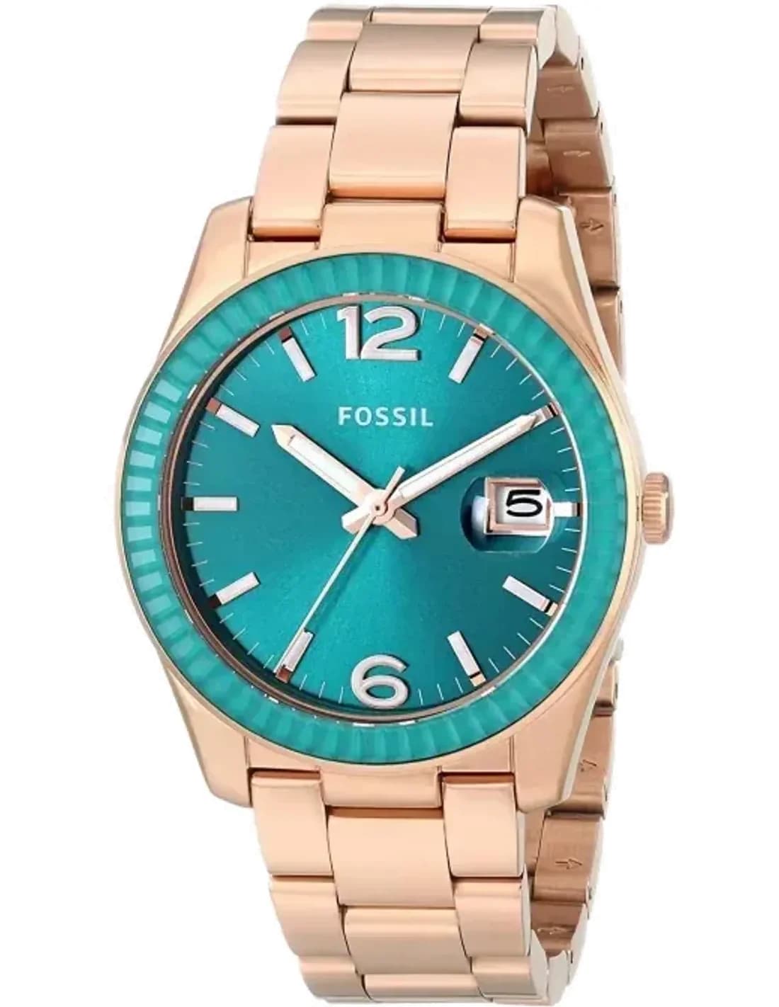 Montre Femme Fossil Perfect Boyfriend ES3730 Bracelet or rose et cadran turquoise