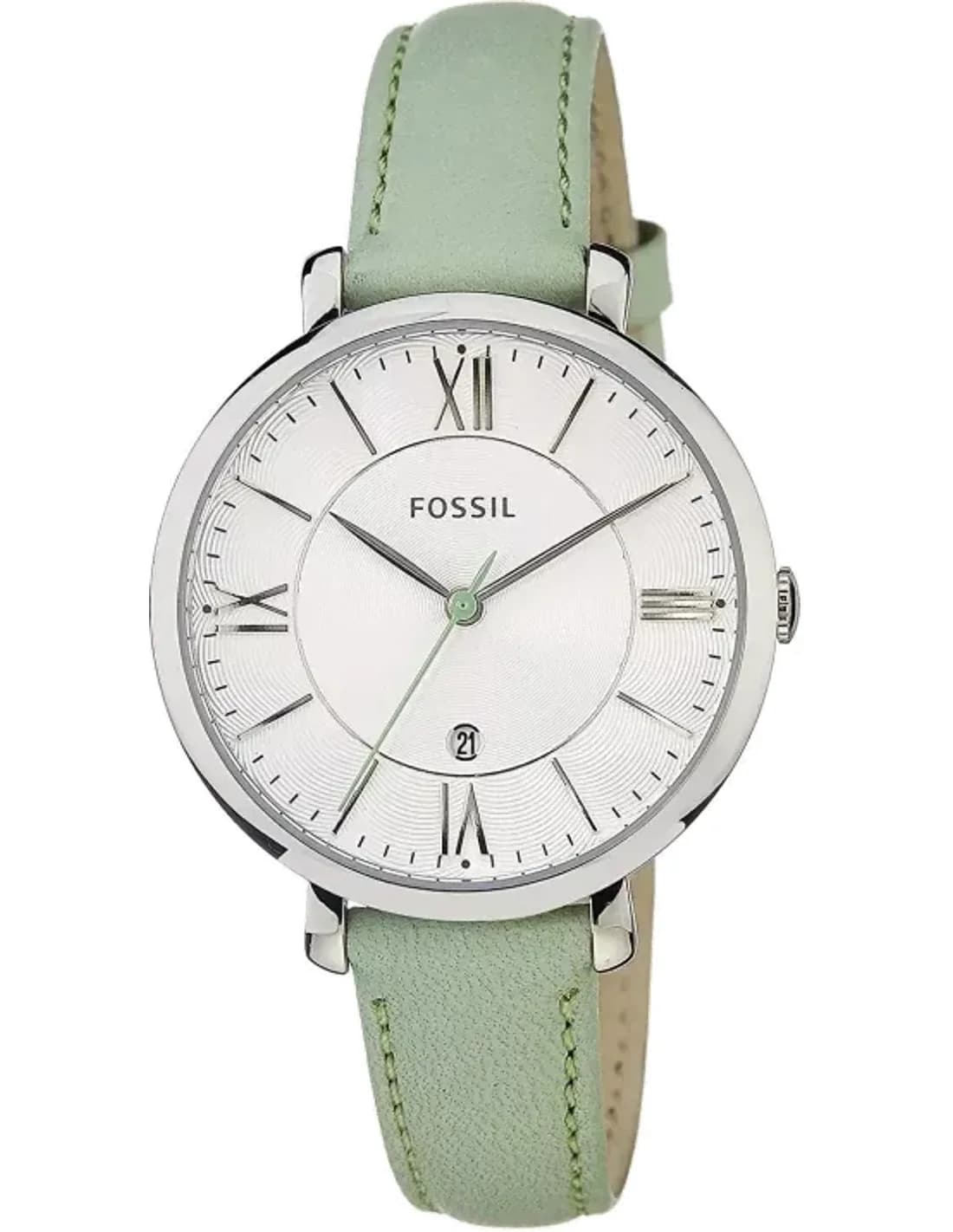 Montre Femme Fossil Jacqueline ES3734 Bracelet en cuir fin couleur vert pastel