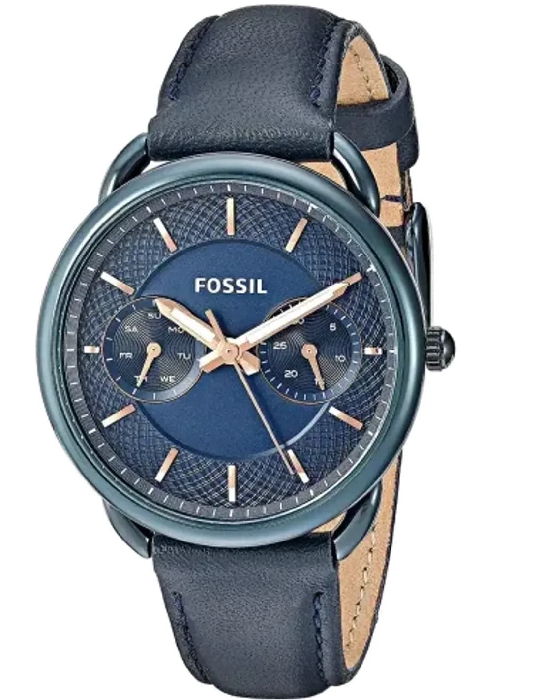 Montre Femme Fossil Tailor ES4092 Bracelet et cadran bleu détails or rose