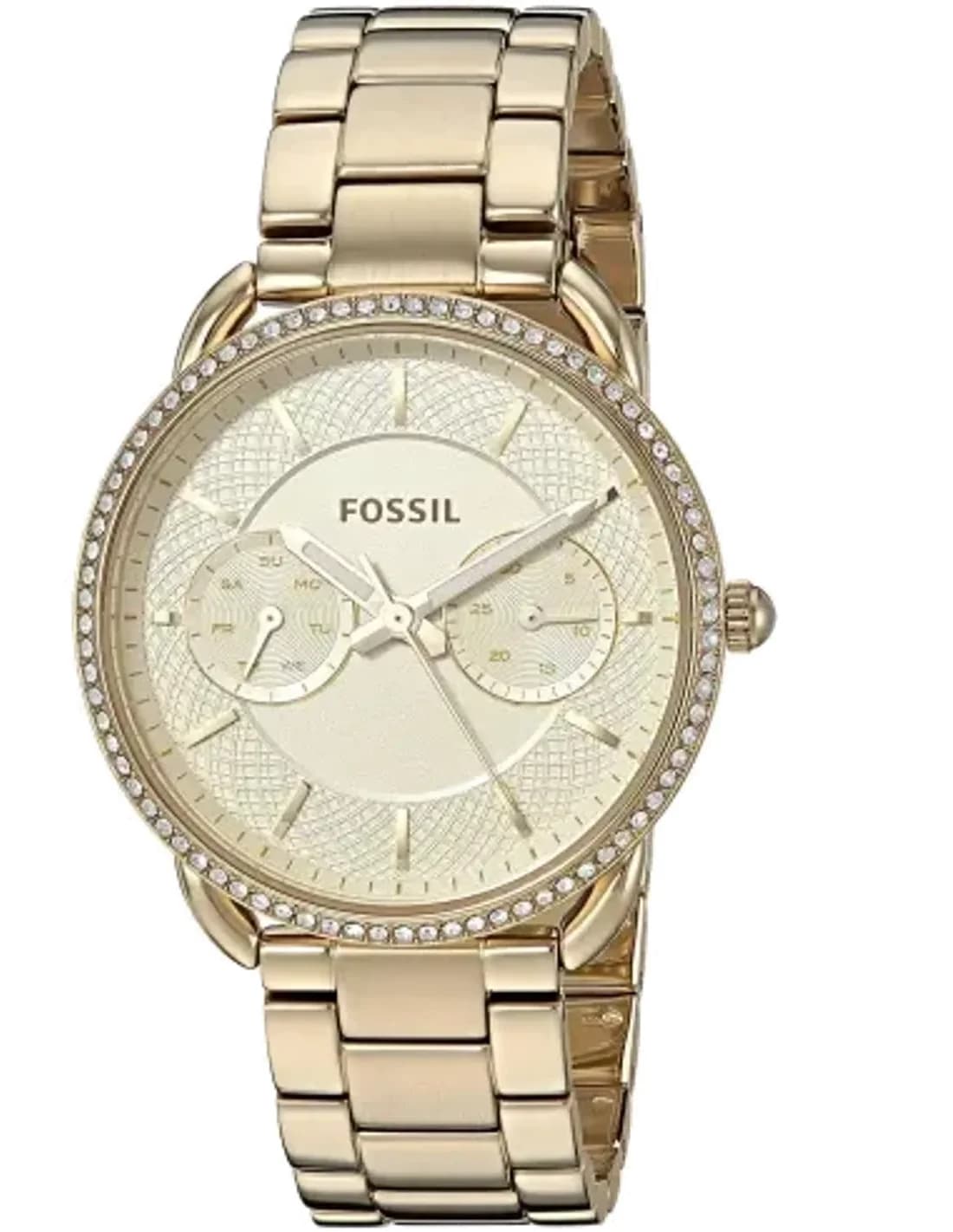 Montre Femme Fossil ES4263 Tailor en acier inoxydable doré jaune et cadran blanc