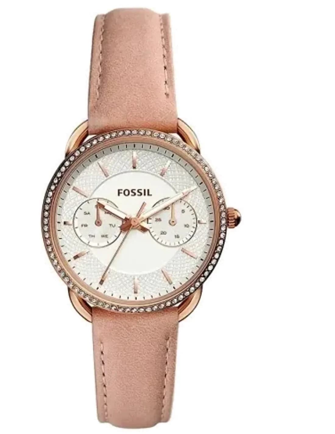 Montre Femme Fossil ES4393 Bracelet Cuir Rose et Cadran Brillant