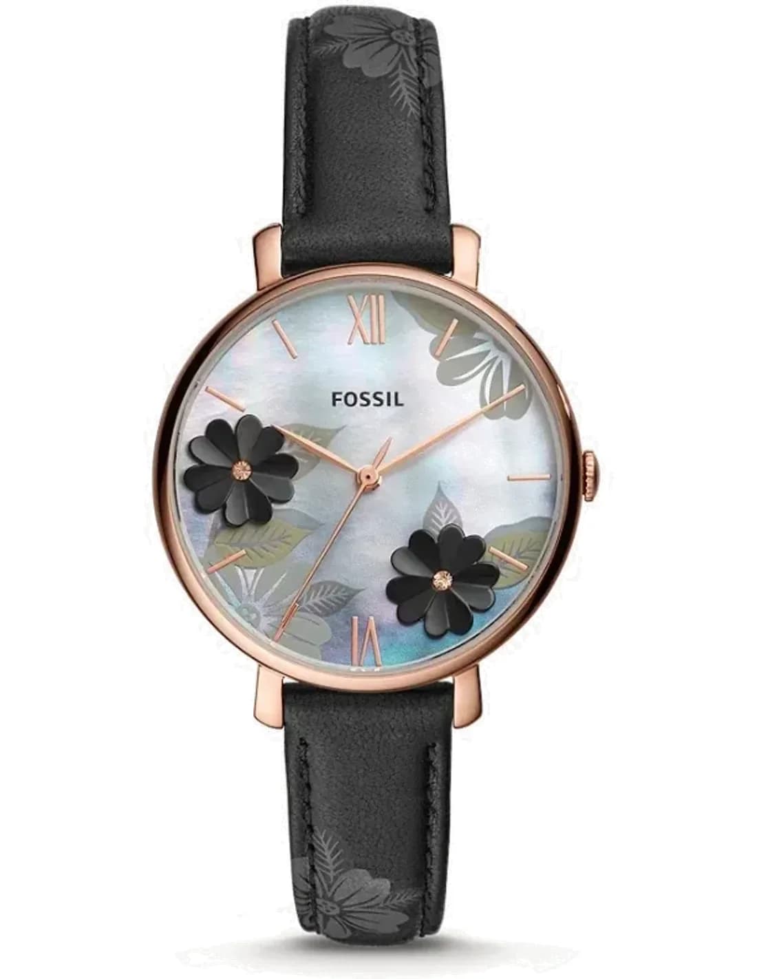 Montre femme Fossil Jacqueline ES4535 trois aiguilles en cuir noir