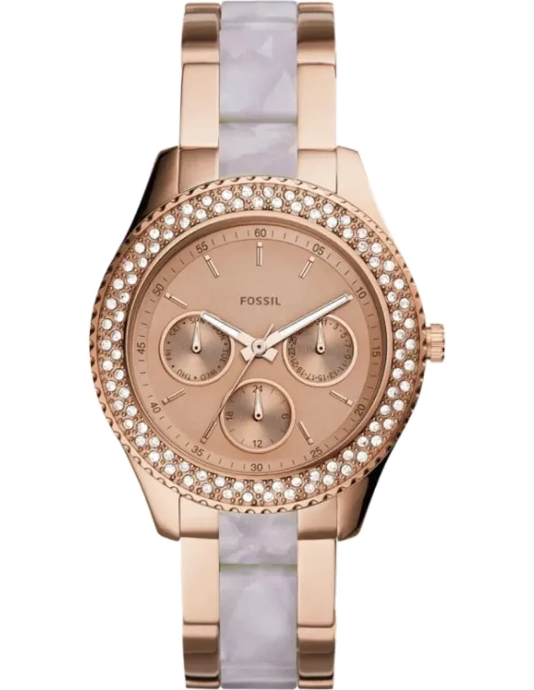 Montre femme Fossil Stella ES4755 en acier inoxydable bicolore et acétate