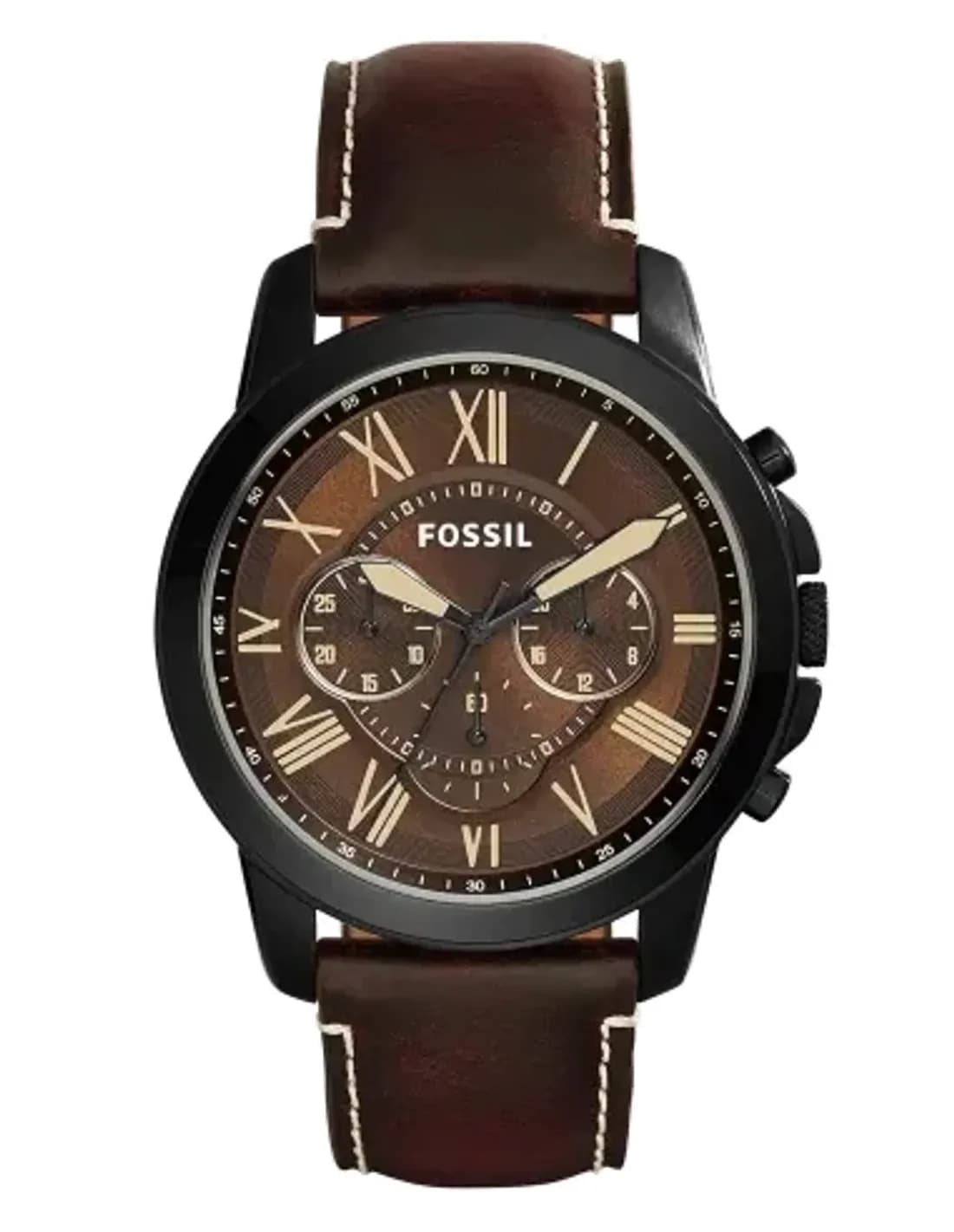 Montre Fossil FS5088 Marron avec Bracelet en Cuir et Boîtier Acier