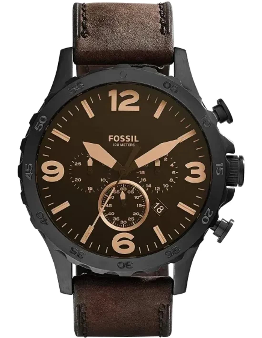 Montre Fossil JR1487 Chronographe Boîtier Brun et Bracelet Cuir