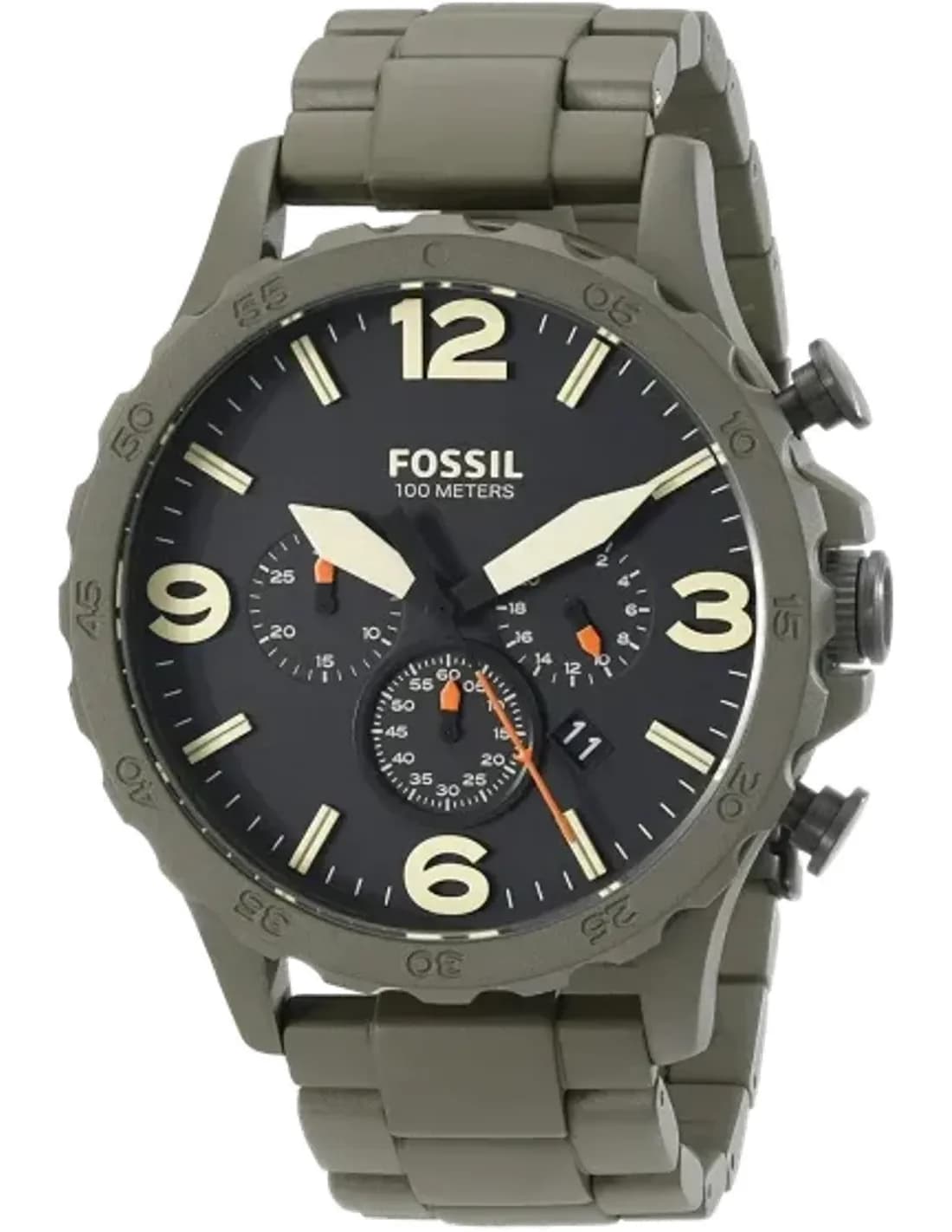 Montre Homme Fossil Nate JR1488 Bracelet teinte kaki en acier inoxydable