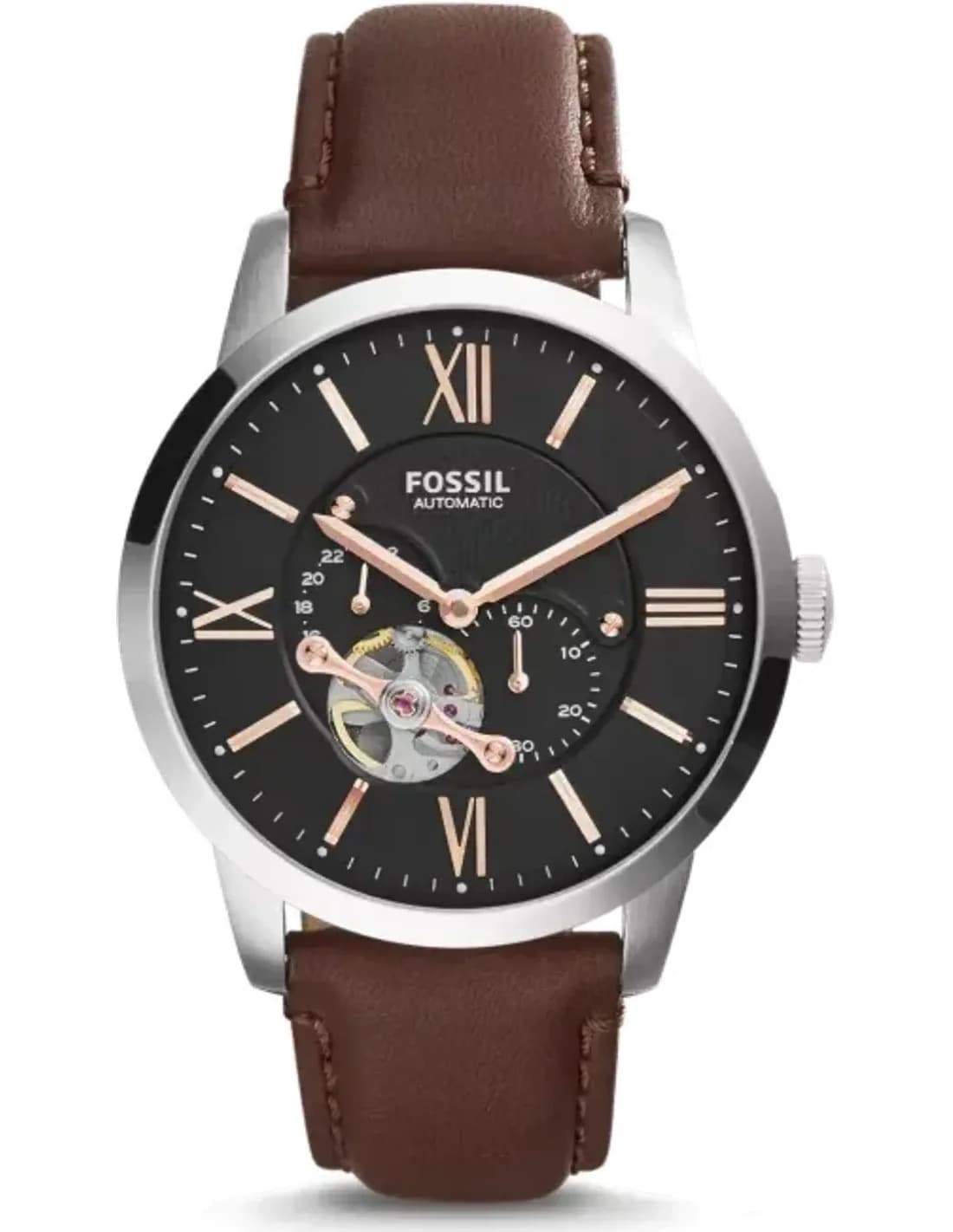 Montre Homme Fossil Townsman Automatique ME3061 mouvement apparent cadran noir
