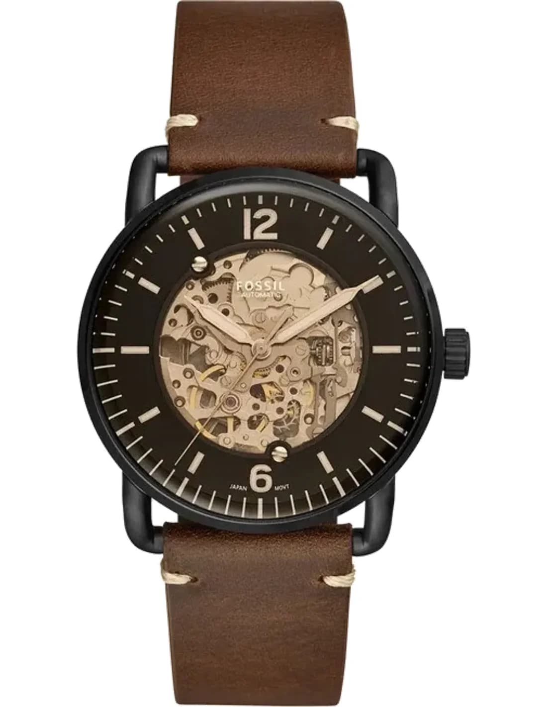 Montre automatique Fossil Commuter ME3158 squelette bracelet cuir marron