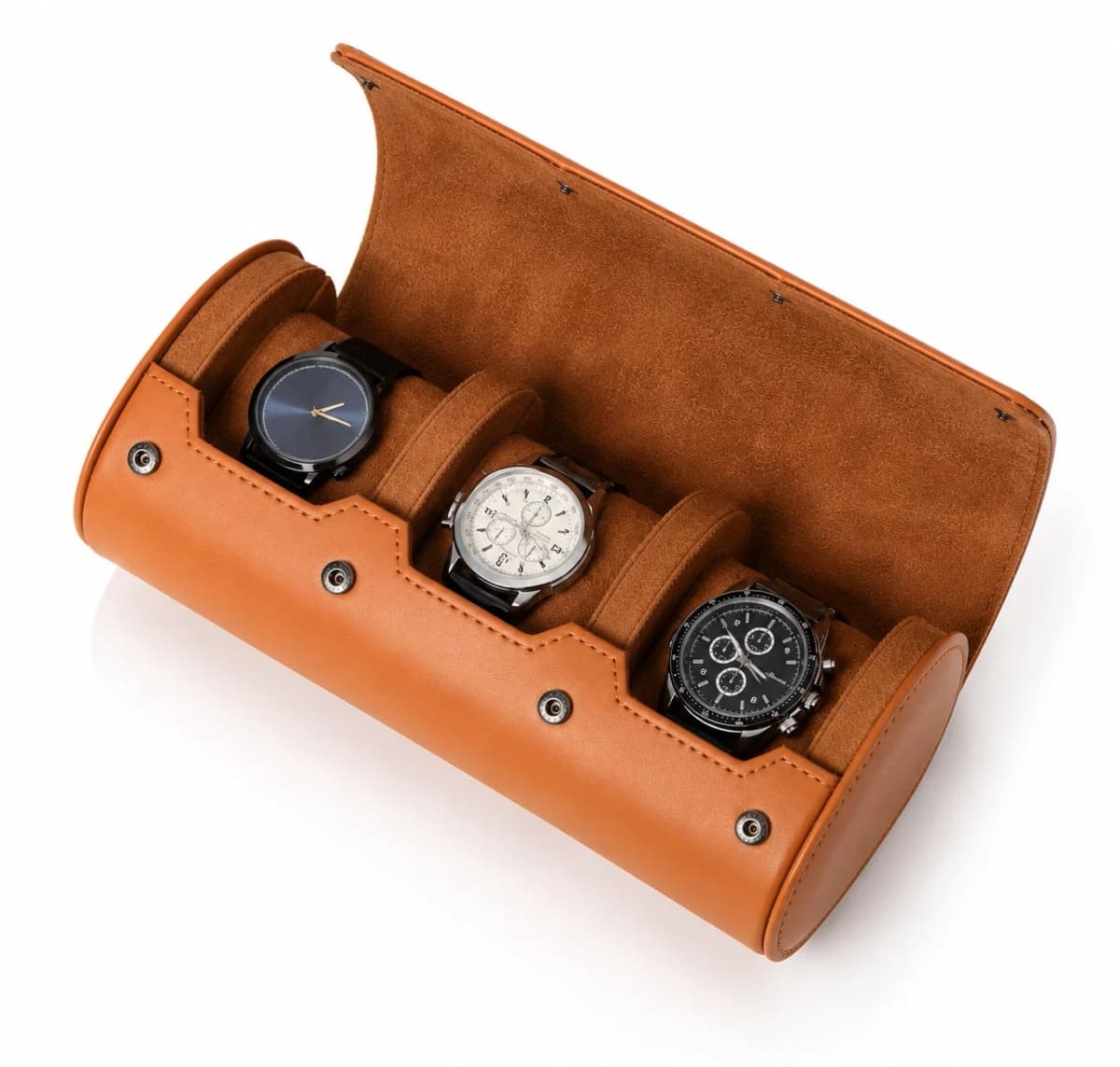 Étui Verona cuir végétalien marron clair pour 3 montres