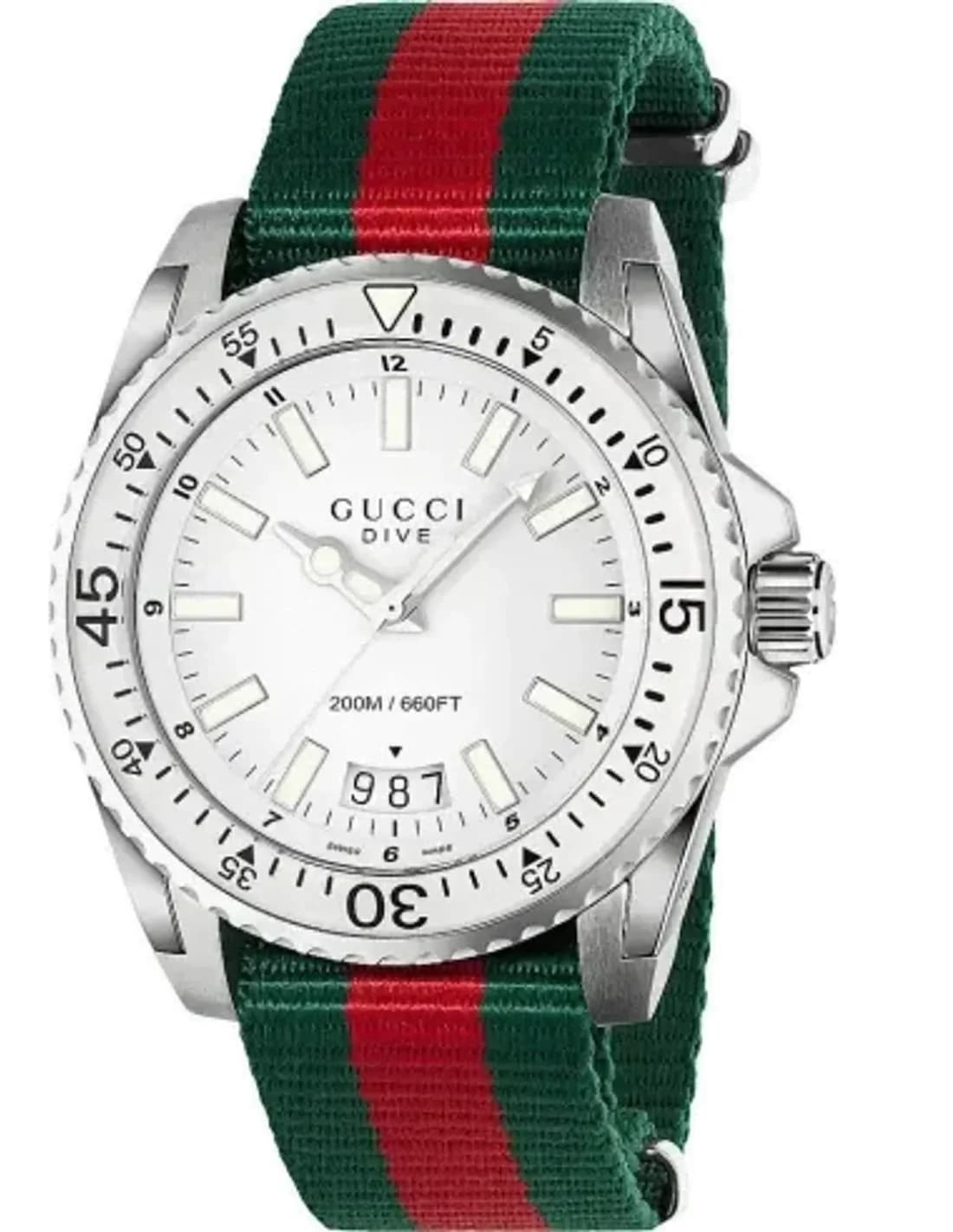 Montre Homme Gucci Dive YA136207 Bracelet nylon vert et rouge