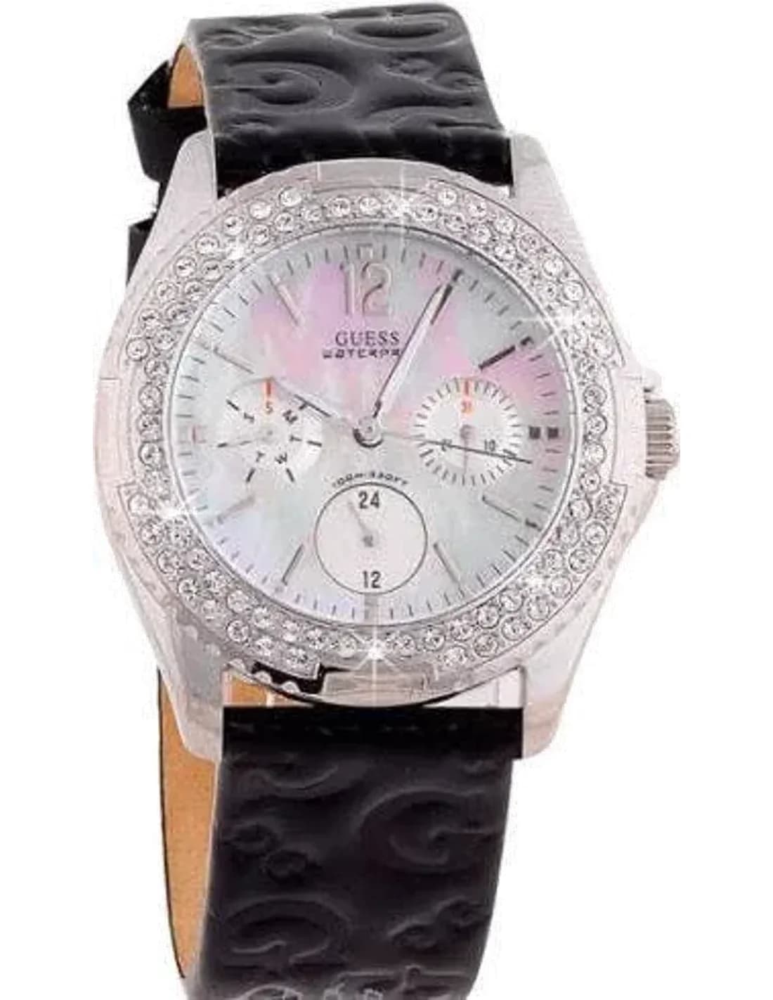 Montre Femme Guess Rock Candy G96022L Bracelet en cuir noir motifs lettres G