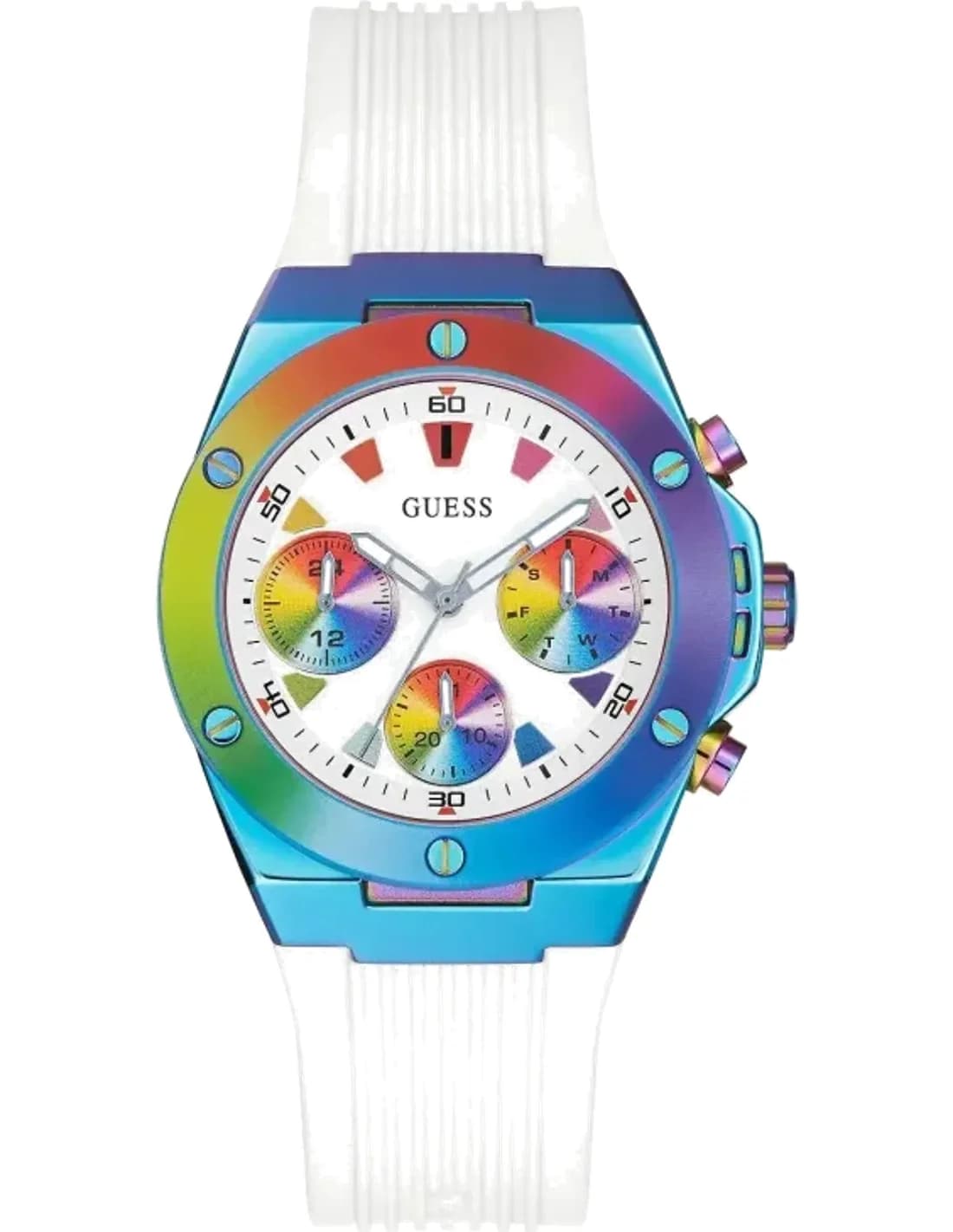 Montre Femme Guess Blue 39mm Case GW0030L6 cadran blanc bracelet en silicone multifonction