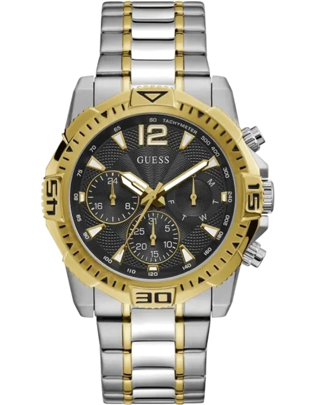 Montre Guess GW0056G4 Bracelet Acier Bicolore et Cadran Noir Multifonction