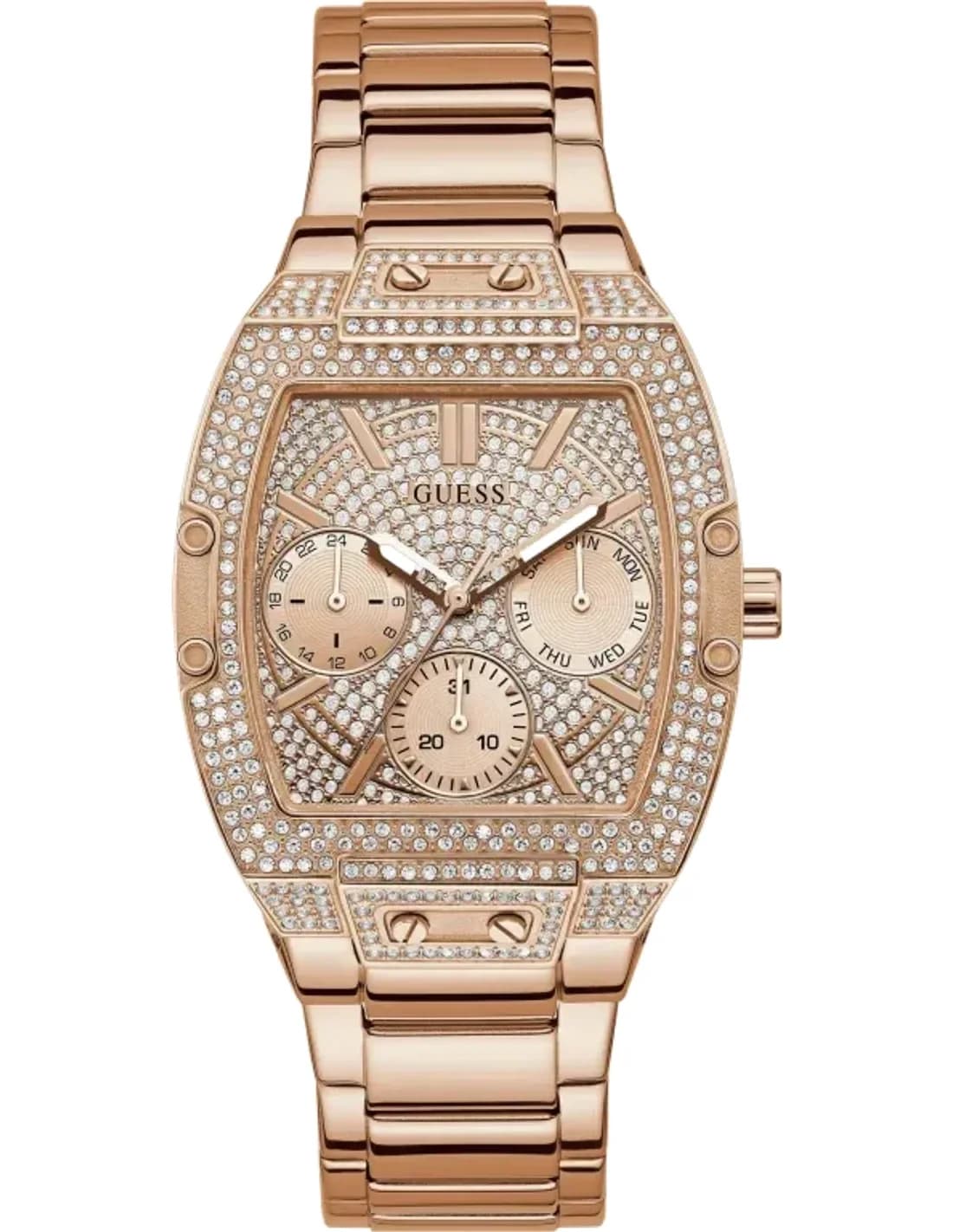 Montre Femme Guess Raven GW0104L3 bracelet acier or rose boitier orné de strass
