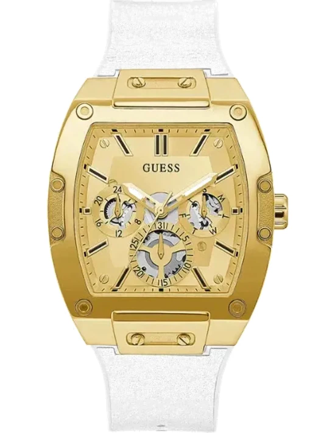 Montre Homme Guess Doré 43mm Boîtier GW0202G6 Cadran Doré Bracelet en Silicone Multifonction