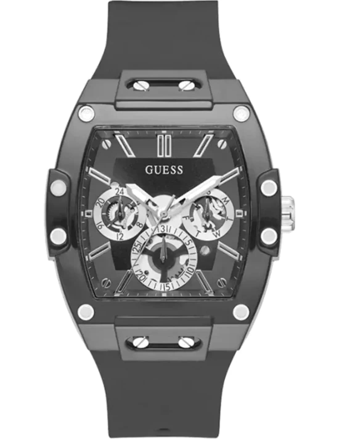 Montre Homme Guess boîtier noir 43 mm GW0203G3 cadran noir bracelet en silicone multifonction