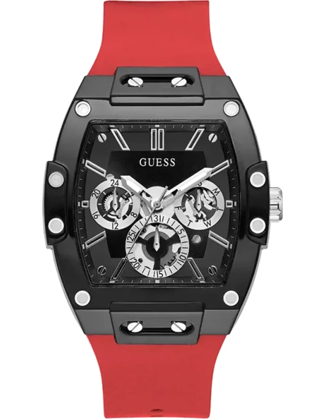 Montre Homme Guess Noir 43mm Boîtier GW0203G4 Cadran Noir Bracelet en Silicone Rouge Multifonction