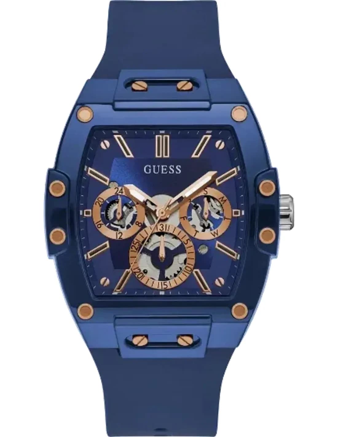 Montre Homme Guess Blue 43mm Case GW0203G7 Cadran Bleu Silicone Bracelet Bleu Multifonction