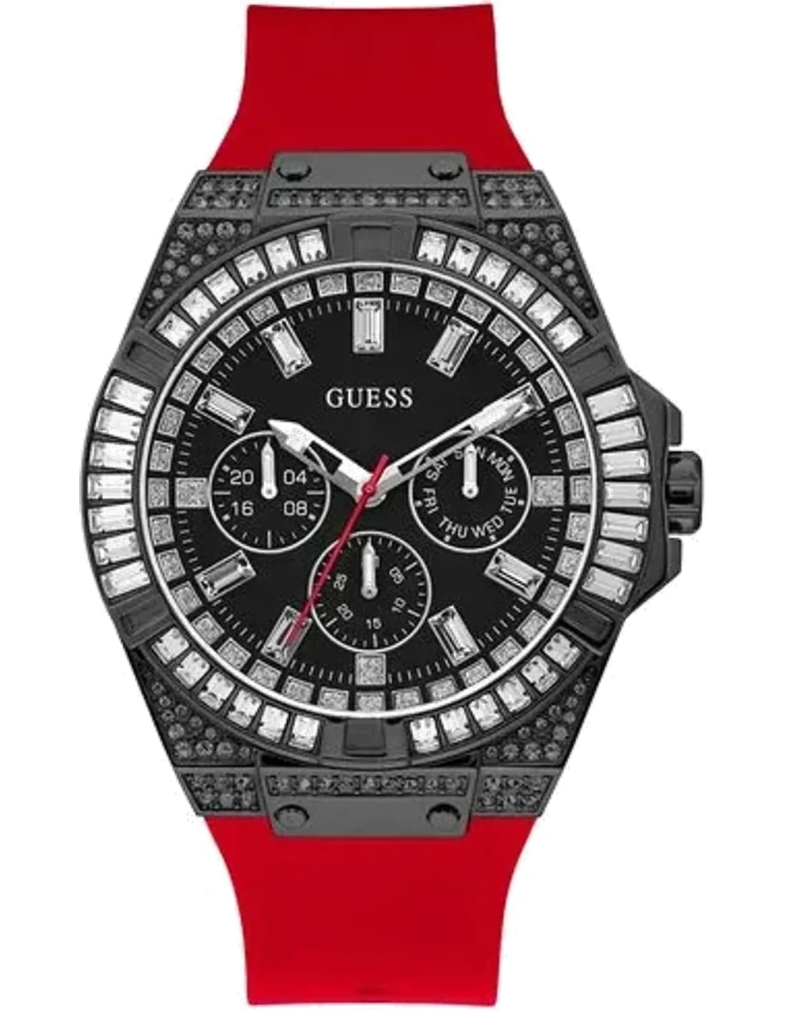 Montre Homme Guess Noir 47mm Boîtier GW0208G6 Cadran Noir Bracelet en Silicone Multifonction
