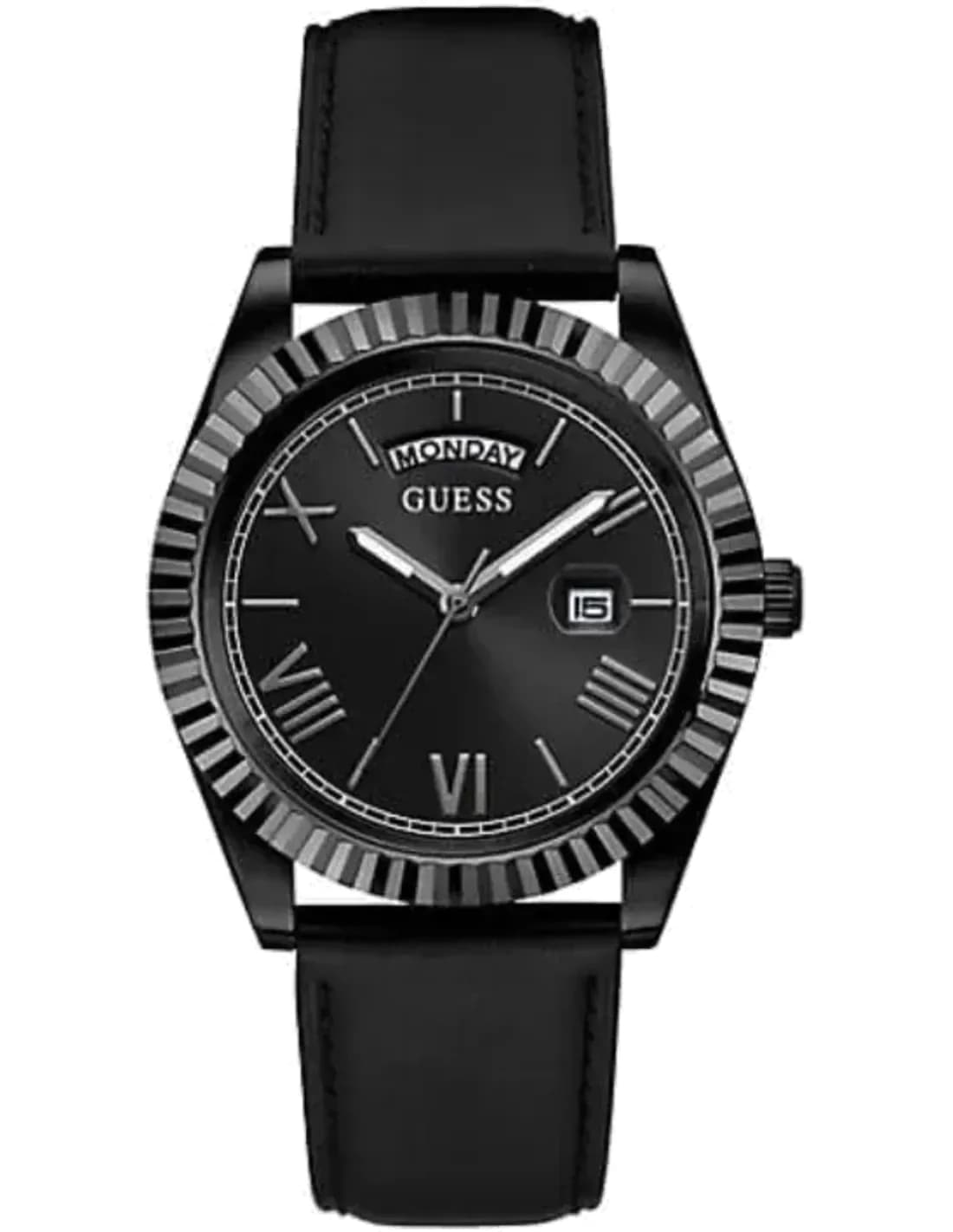 Montre Homme Guess Boîtier noir 42 mm GW0353G1 Cadran noir Bracelet en cuir Quartz