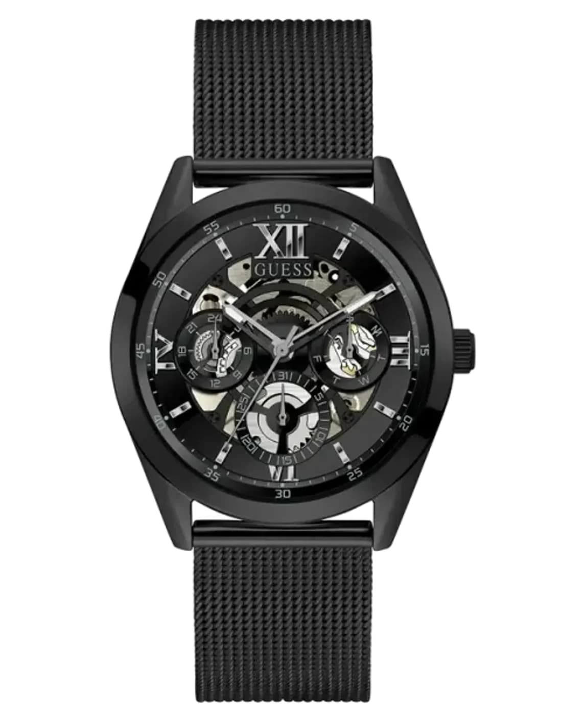 Montre Homme Guess GW0368G3 bracelet maille en acier noir cadran noir