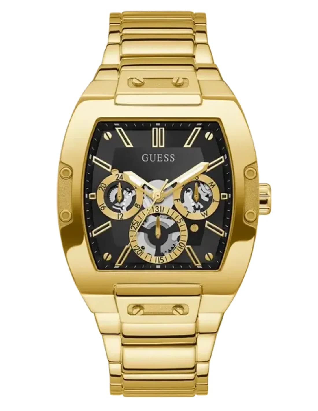Montre Homme Guess Phoenix GW0456G1 bracelet acier doré cadran noir multifonction