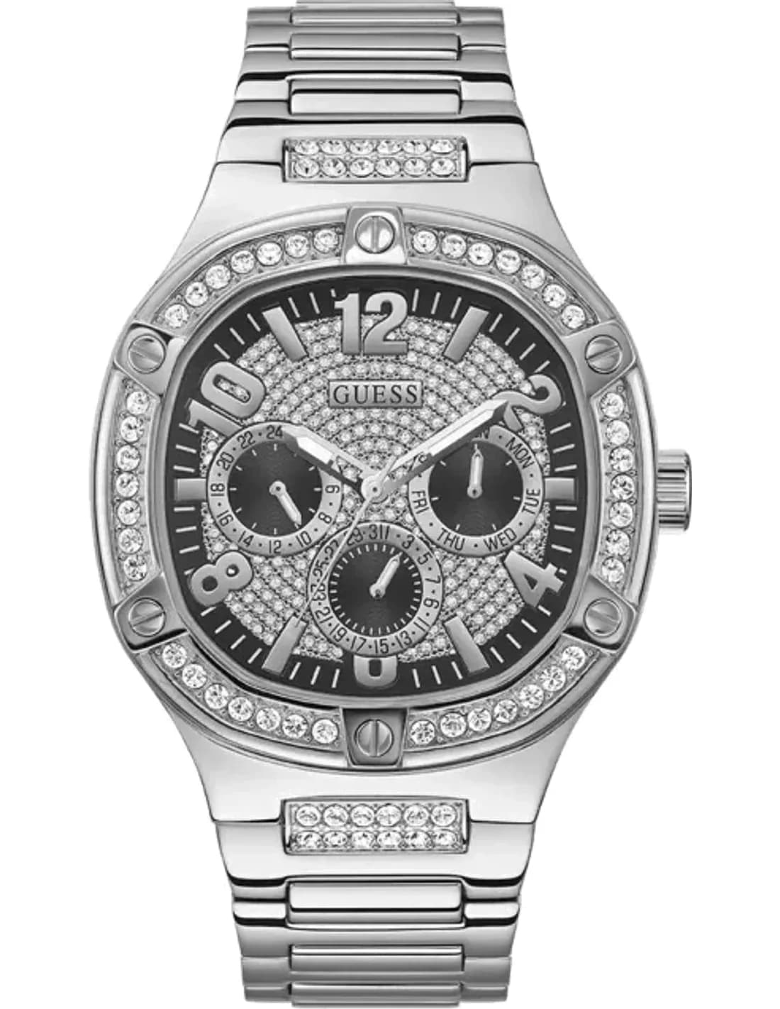 Montre Homme Guess Duke GW0576G1 bracelet argent en acier boitier orné de strass