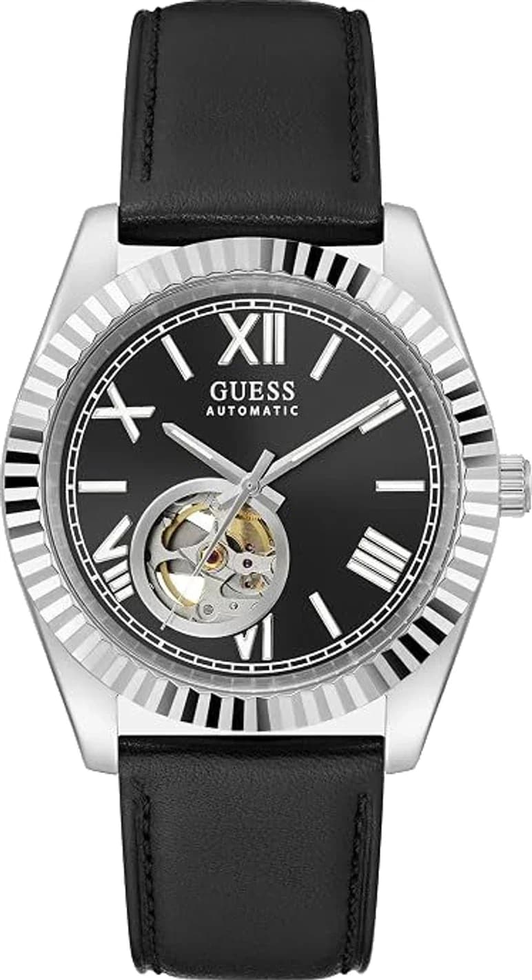 Montre Homme Guess Connoisseur GW0985G1 cadran noir boîtier argenté bracelet cuir