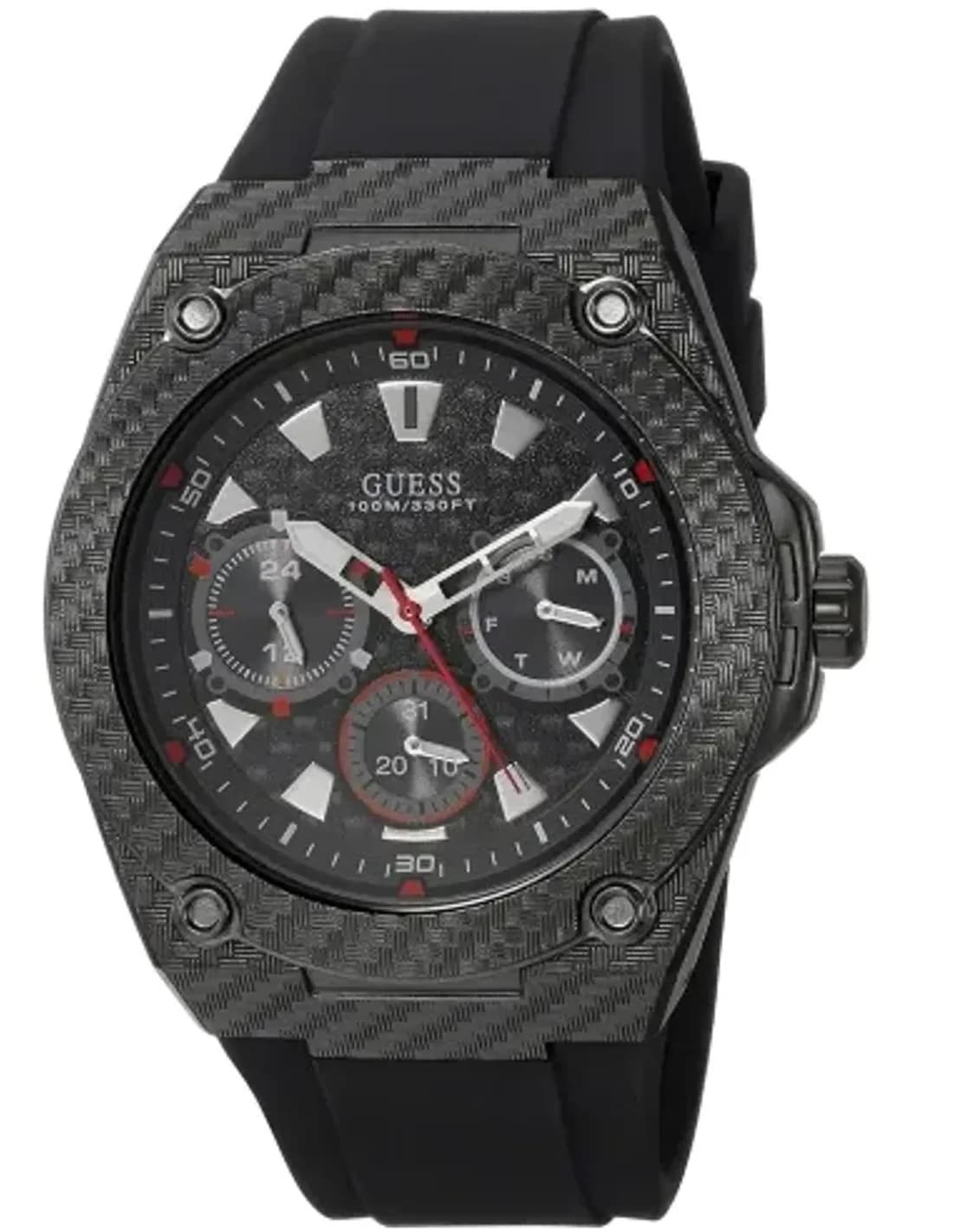 Montre Homme Guess Legacy U1048G2 bracelet silicone noir cadran noir