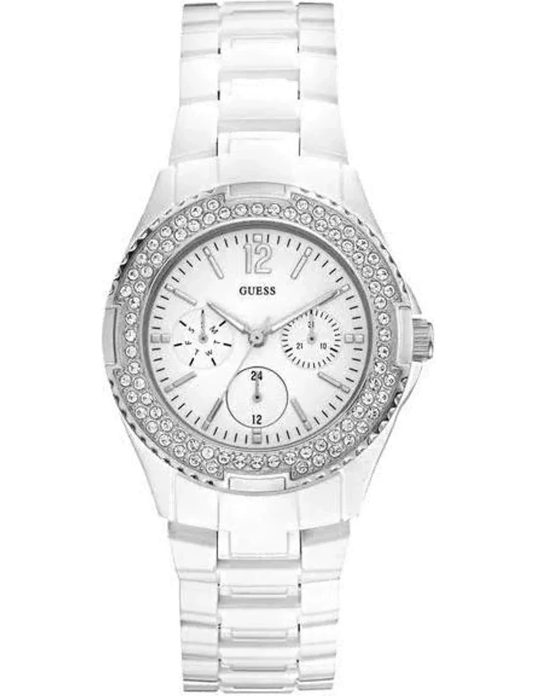Montre Femme Guess W0062L7 Bracelet blanc et lunette en strass