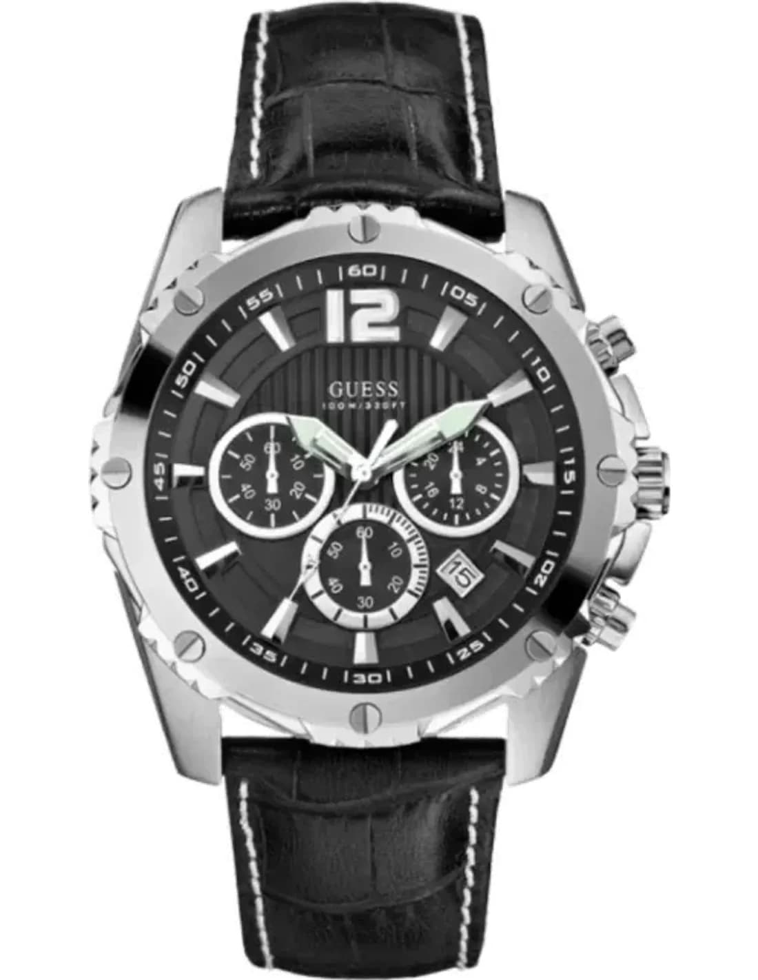 Montre Homme Guess W0166G1 Bracelet Cuir Noir