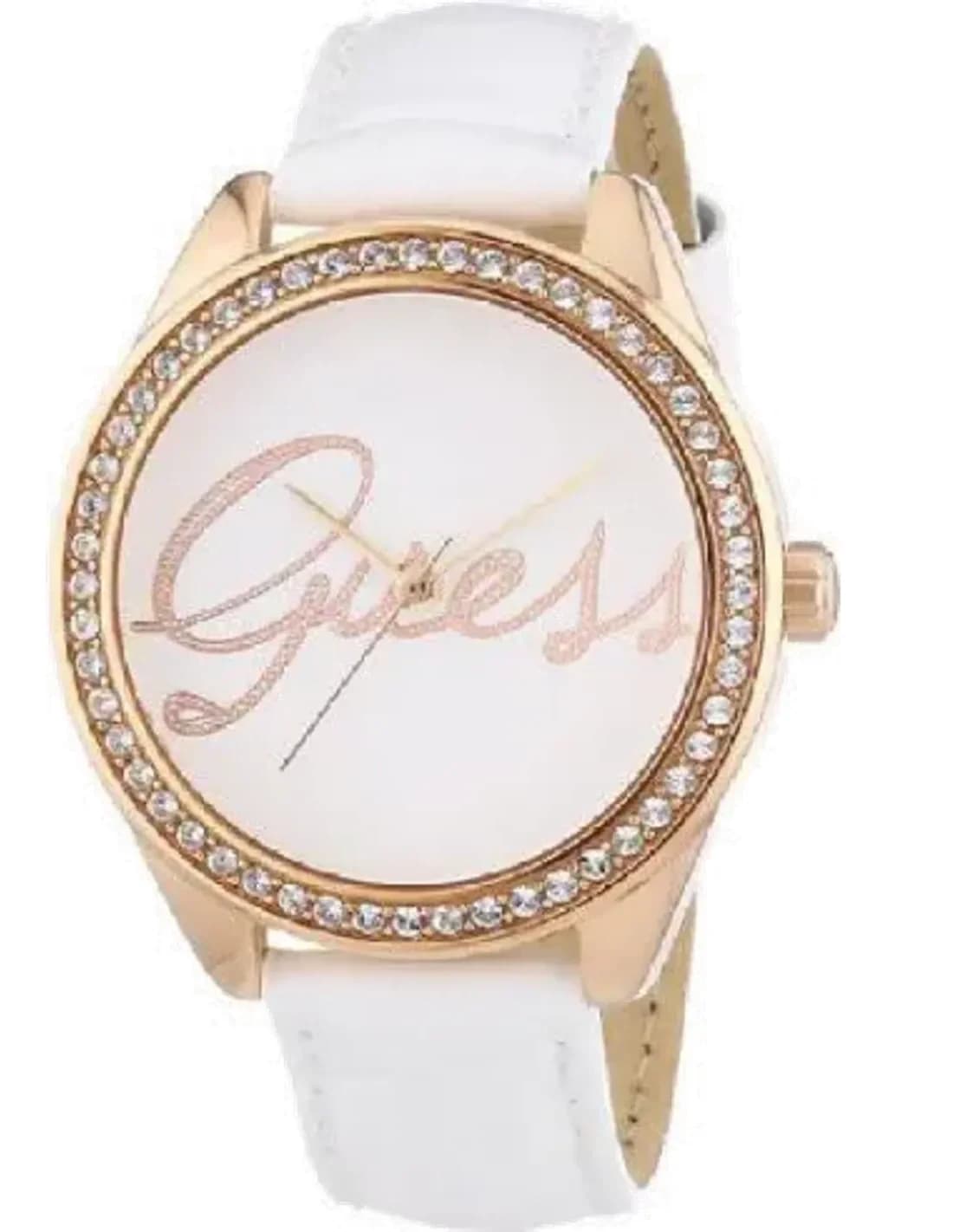 Montre Femme Guess W0229L5 bracelet blanc cadran blanc et doré réhaussé de strass