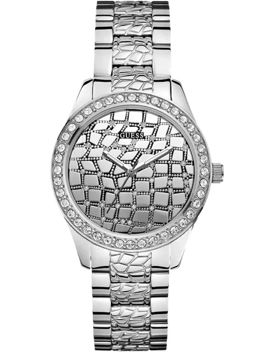 Montre Femme Guess Trend Croco Glam W0236L1 Bracelet croco en acier argenté