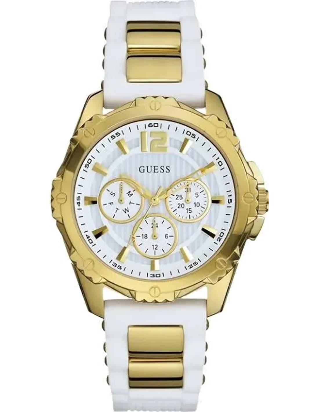 Montre Femme Guess Intrepid 2 W0325L2 Bracelet en acier doré et silicone blanc