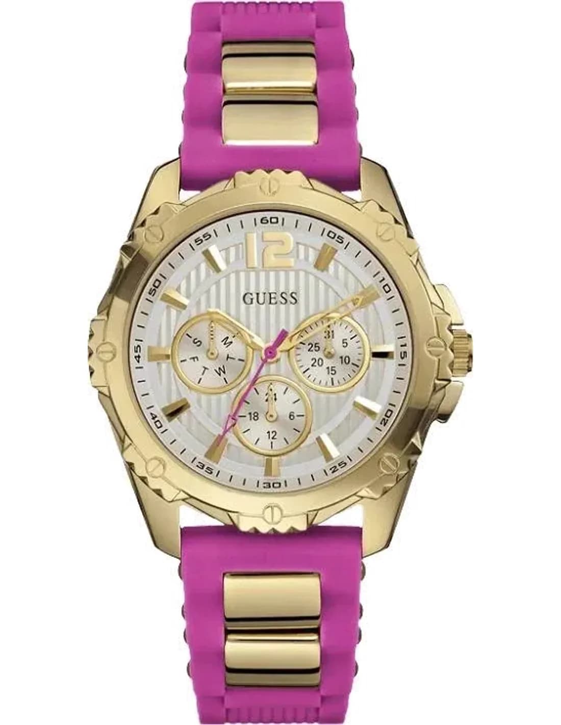 Montre Femme Guess Intrepid 2 W0325L3 Bracelet en acier doré et silicone fuchsia