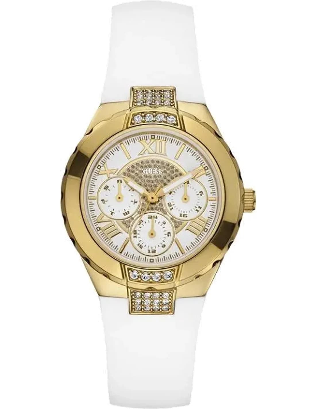 Montre Femme Guess Viva W0327L1 Multifonction Boîtier en acier doré avec strass