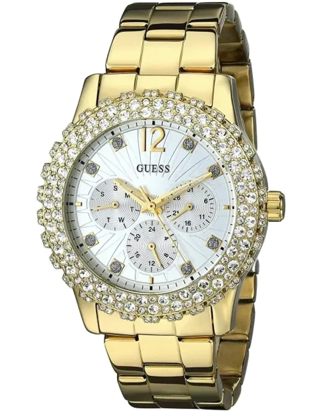 Montre Femme Guess Dazzler W0335L2 Bracelet en acier doré et lunette avec strass