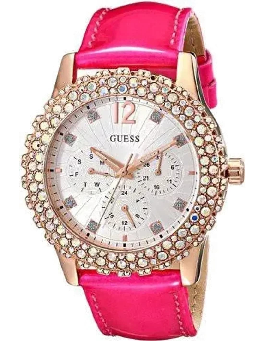 Montre Femme Guess W0336L5 Bracelet rose en cuir et lunette strassée