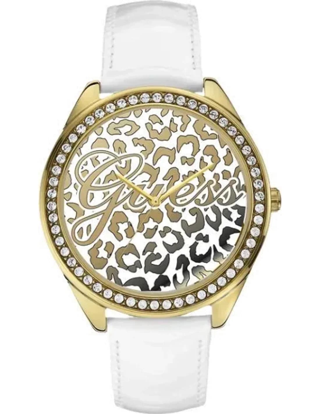 Montre Femme Guess Wild One W0346L1 Cadran léopard et bracelet en cuir blanc