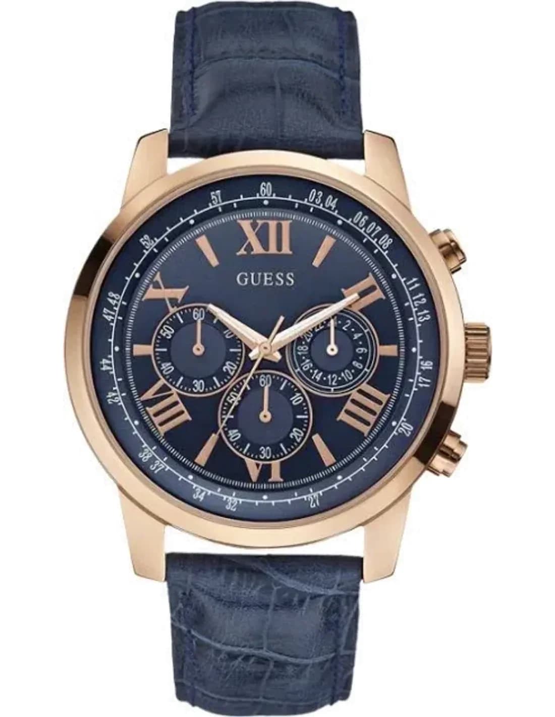 Montre Guess Horizon W0380G5 en Cuir Bleu et Acier Or Rose