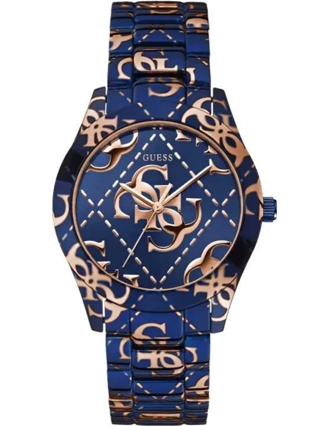 Montre Femme Guess Iconic W0472L1 Bracelet bleu en acier avec logo doré rose
