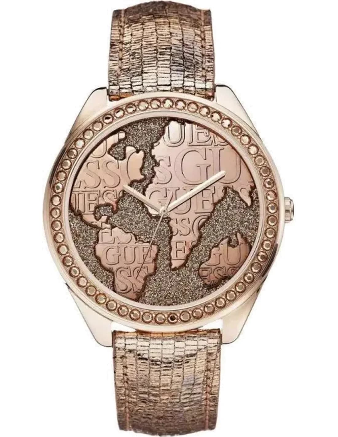 Montre Femme Guess Iconic W0503L3 Carte du monde Guess dorée rose