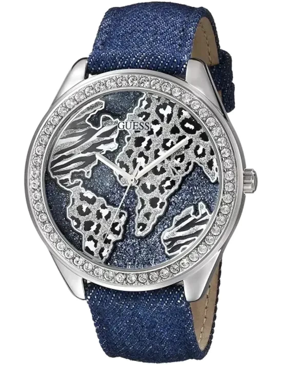 Montre Femme Guess Iconic W0504L1 Bracelet en cuir jeans bleu