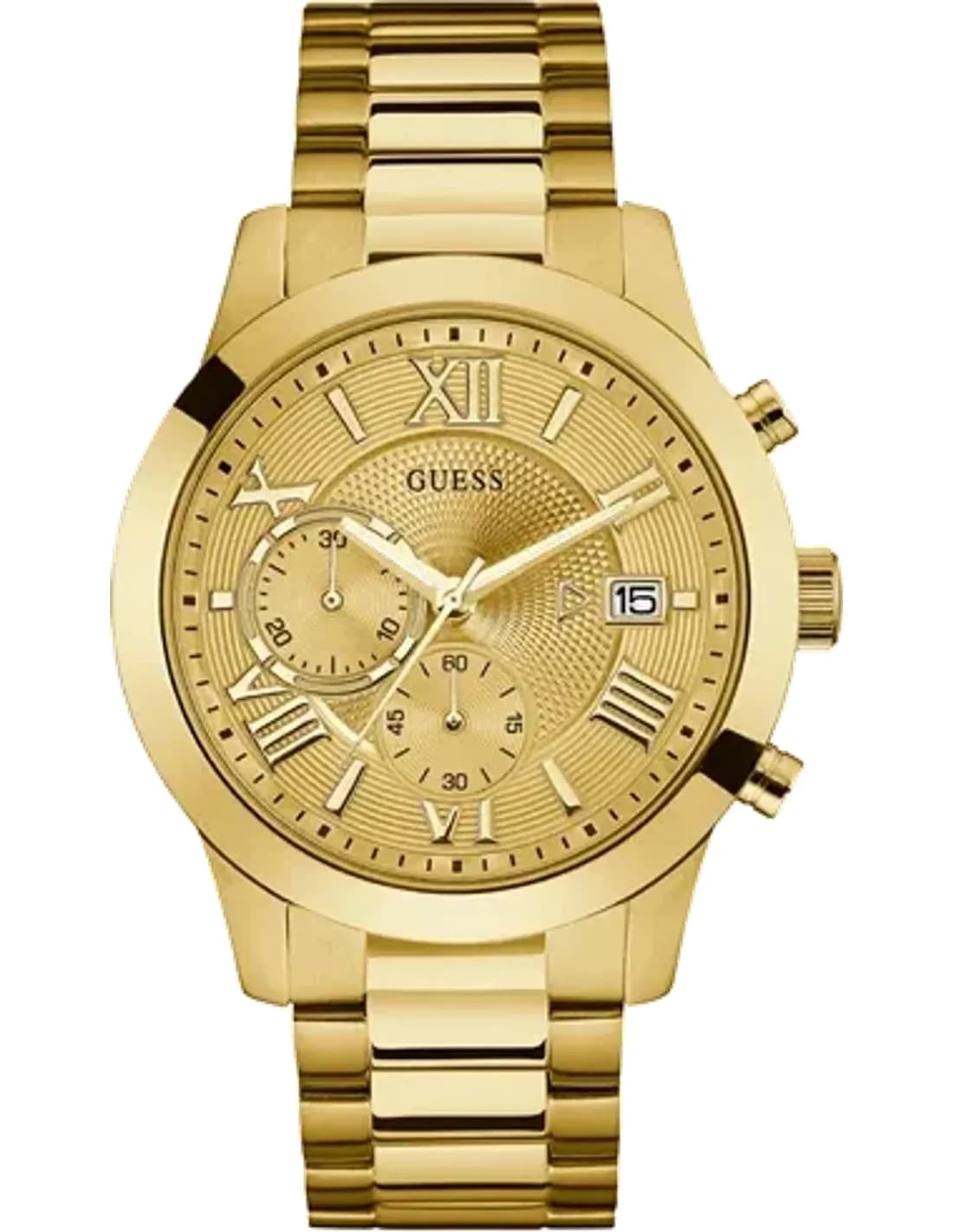 Montre Homme Guess Boîtier doré W0668G4 Cadran doré Bracelet en acier inoxydable Multifonction