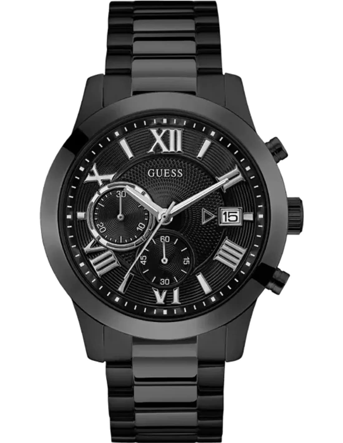 Montre Homme Guess Boîtier noir 44 mm W0668G5 Cadran noir Bracelet en acier inoxydable Chronographe