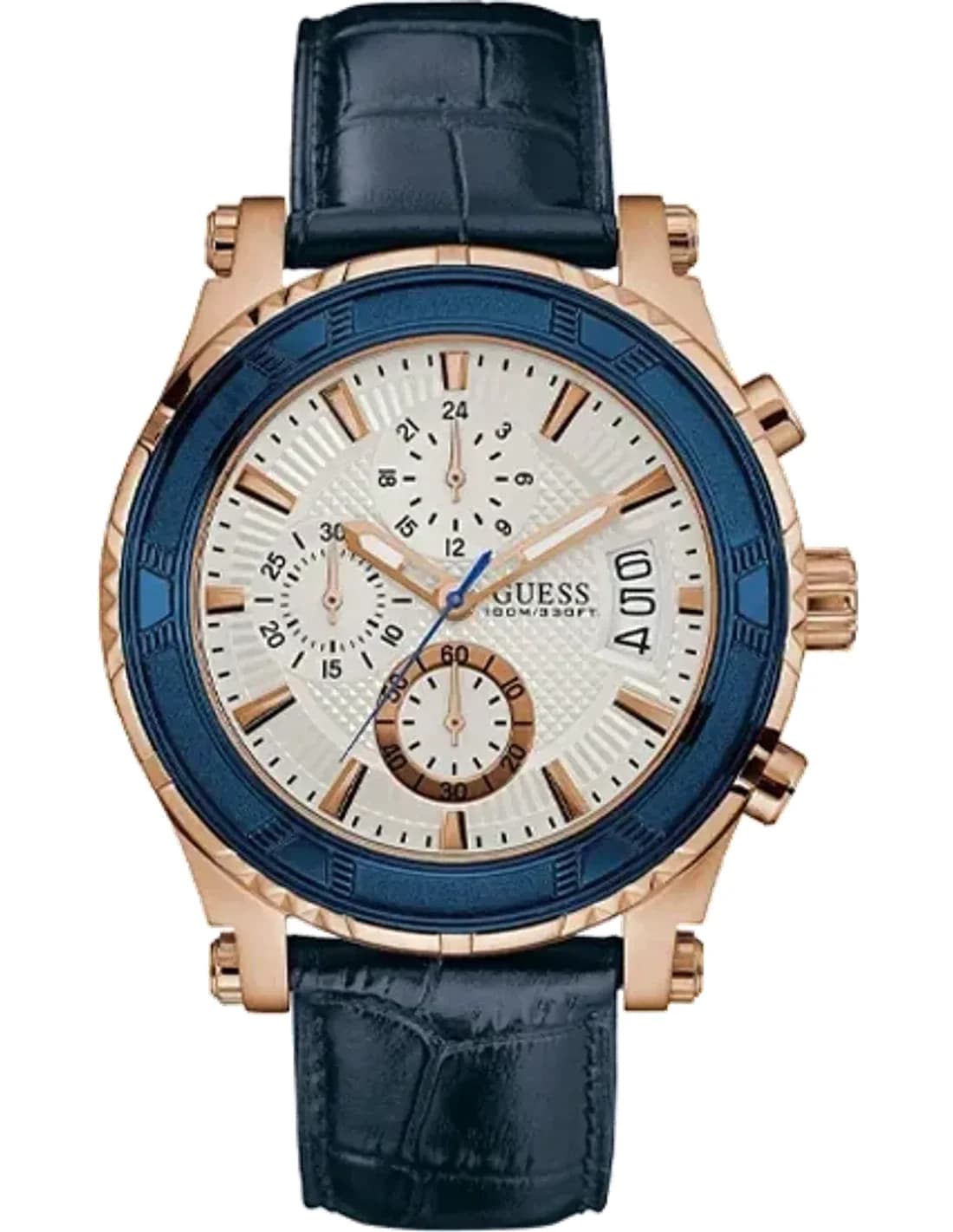 Montre Homme Guess Boîtier en or rose 46 mm W0673G6 Cadran blanc Bracelet en cuir Chronographe