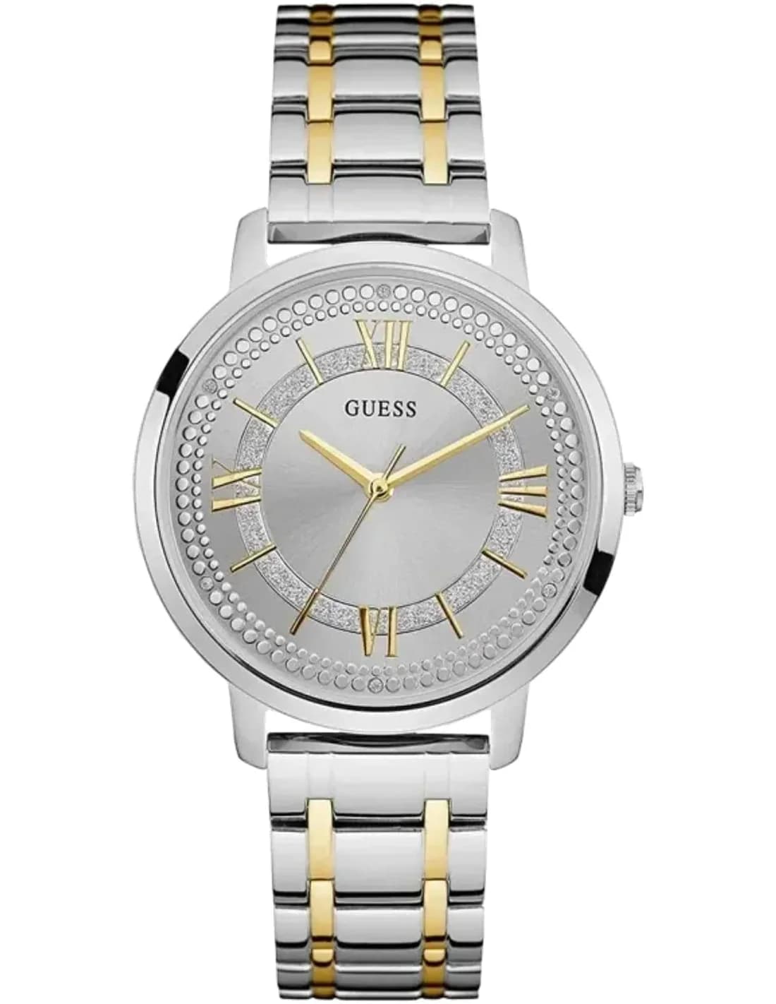 Montre Femme Guess Silver Case W0933L5 Cadran argenté Bracelet en acier inoxydable bicolore Quartz