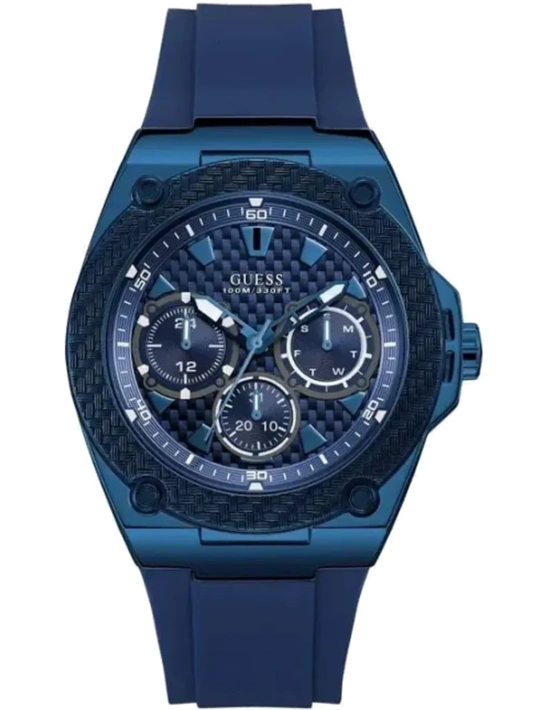 Montre Homme Guess Blue 45mm Case W1049G7 Cadran bleu Bracelet en silicone bleu Multifonction